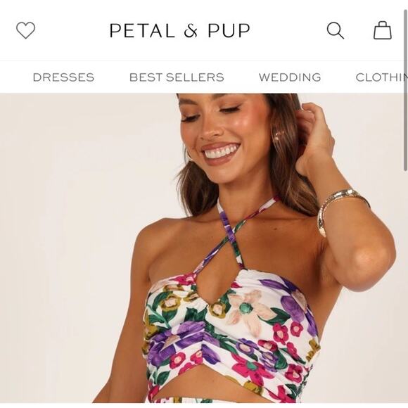 Petal And Pup Womens Top XL Crop Halter Floral Tie Smock V Neck New With Tag - Picture 2 of 10